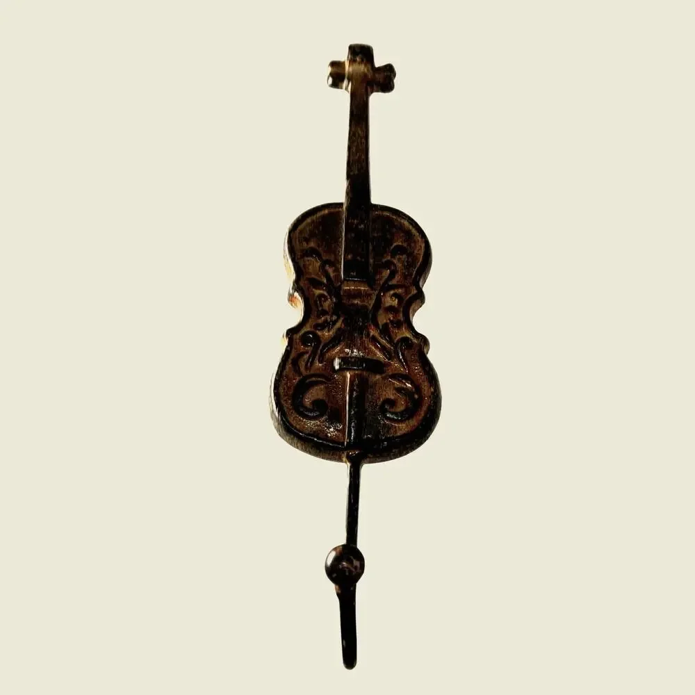 Vintage Cast Iron Violin Wall Hook – Rustic Bronze Patina – Music Room Decor